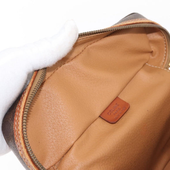 CELINE Macadam Canvas Vanity Pouch PVC Leather Brown Gold Auth ep12322