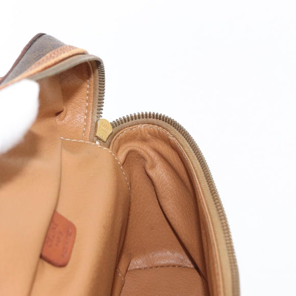 CELINE Macadam Canvas Vanity Pouch PVC Leather Brown Gold Auth ep12322