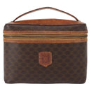CELINE Macadam Canvas Vanity Pouch PVC Leather Brown Gold Auth ep12322-2