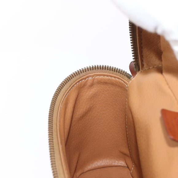 CELINE Macadam Canvas Vanity Pouch PVC Leather Brown Gold Auth ep12322