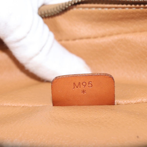 CELINE Macadam Canvas Vanity Pouch PVC Leather Brown Gold Auth ep12322