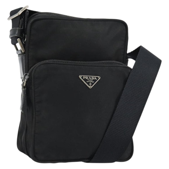 PRADA Shoulder Bag Nylon Silver Black Auth ep12328