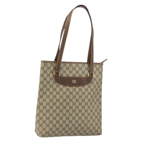 GUCCI GG Supreme Tote Bag PVC Beige Gold Auth ep12338