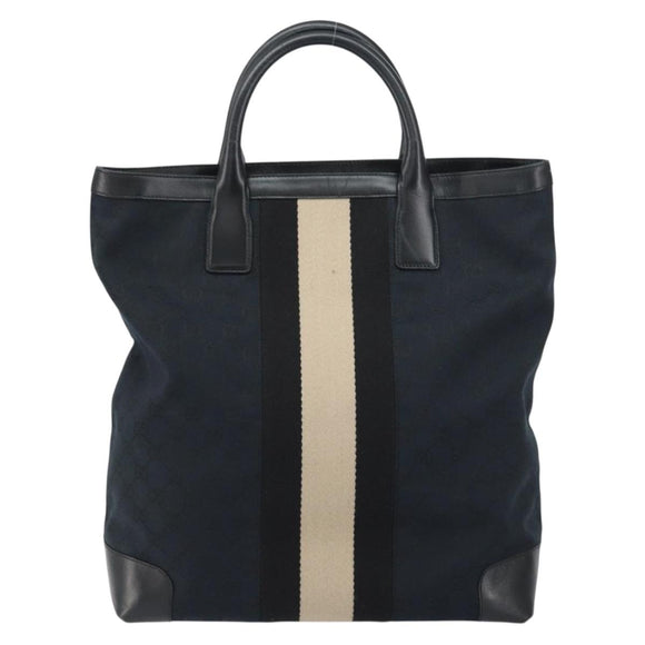 GUCCI GG Canvas Tote Bag Black Silver Auth ep12343