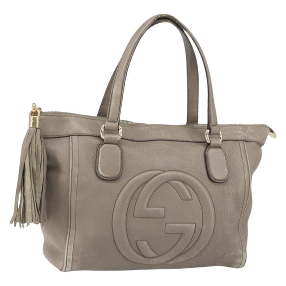 GUCCI Soho Tote Bag Leather Gray Gold 282307 Auth ep12345