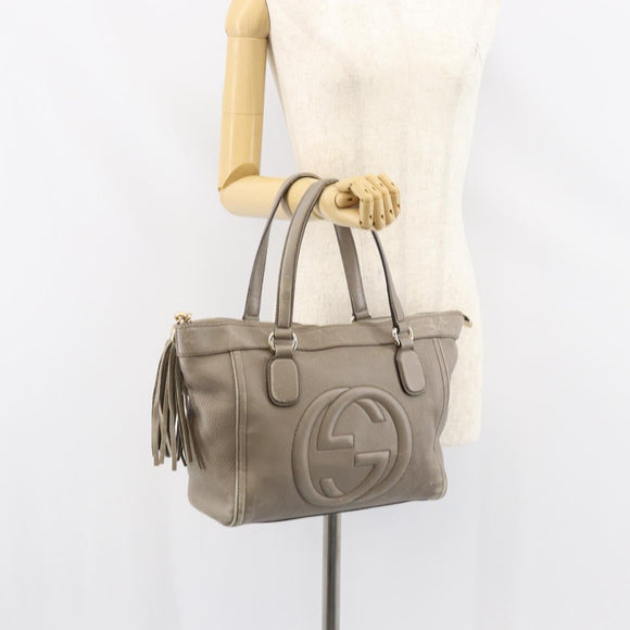 GUCCI Soho Tote Bag Leather Gray Gold 282307 Auth ep12345