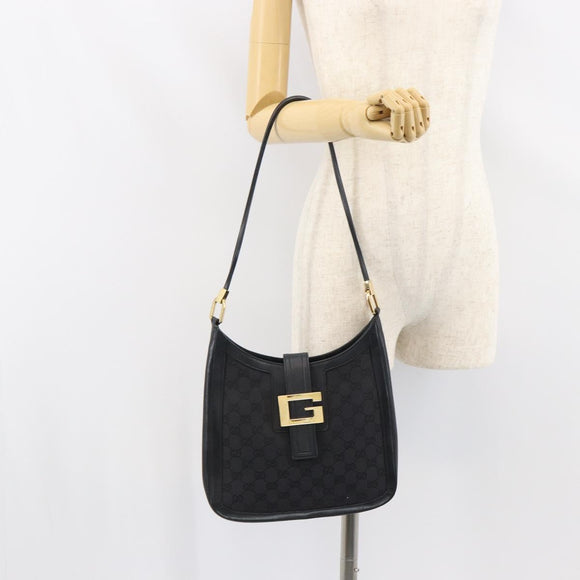 GUCCI GG Canvas Shoulder Bag Black Gold 001 4142 Auth ep12350