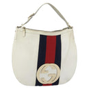 GUCCI Sherry Line Shoulder Bag Leather White Gold Red 130771 Auth ep12352-1