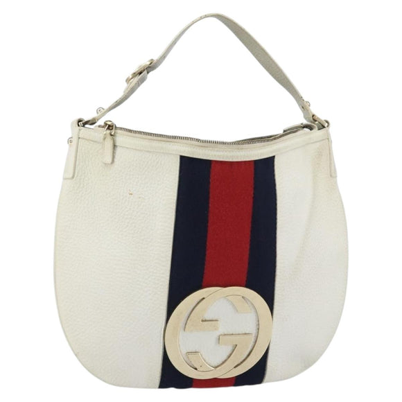 GUCCI Sherry Line Shoulder Bag Leather White Gold Red 130771 Auth ep12352