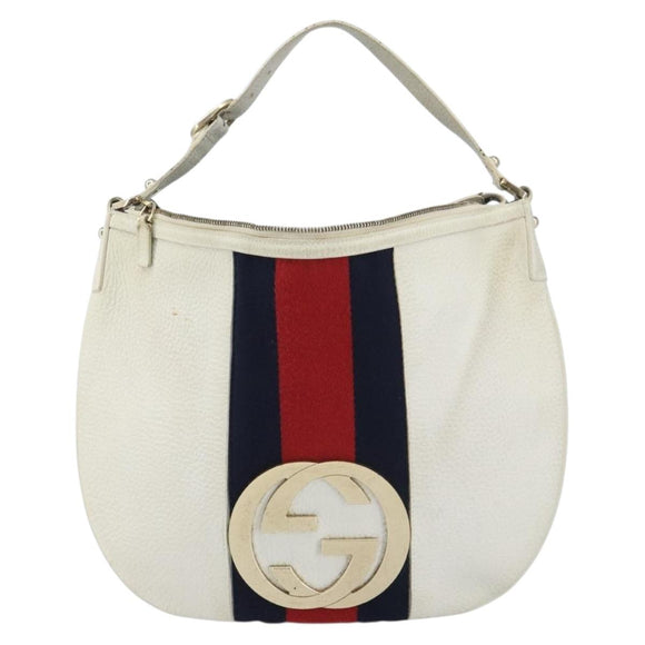 GUCCI Sherry Line Shoulder Bag Leather White Gold Red 130771 Auth ep12352