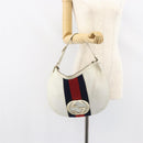 GUCCI Sherry Line Shoulder Bag Leather White Gold Red 130771 Auth ep12352-23