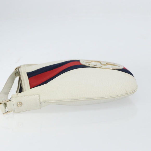 GUCCI Sherry Line Shoulder Bag Leather White Gold Red 130771 Auth ep12352