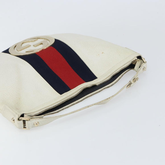 GUCCI Sherry Line Shoulder Bag Leather White Gold Red 130771 Auth ep12352