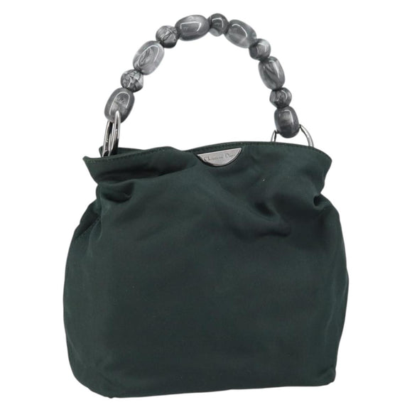 Christian Dior Hand Bag Nylon Khaki Silver Auth ep12359