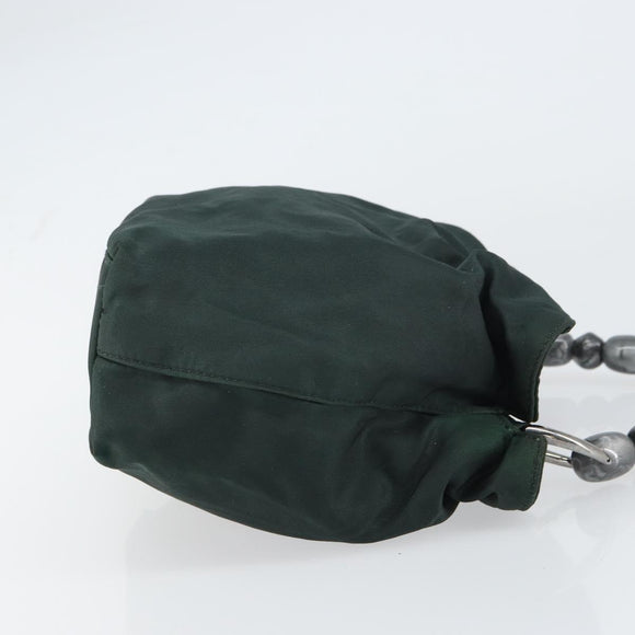 Christian Dior Hand Bag Nylon Khaki Silver Auth ep12359
