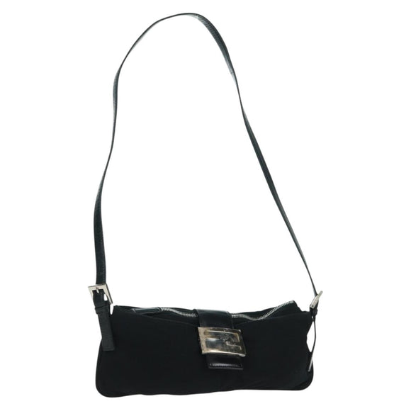 FENDI Mamma Baguette Shoulder Bag Nylon Black Silver Auth ep12368