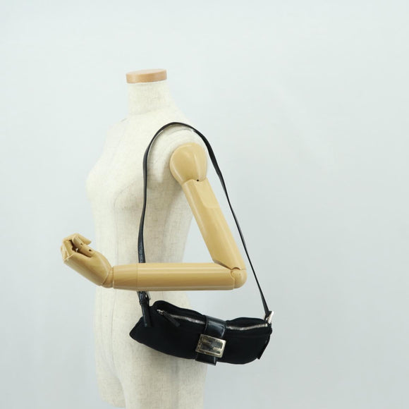 FENDI Mamma Baguette Shoulder Bag Nylon Black Silver Auth ep12368