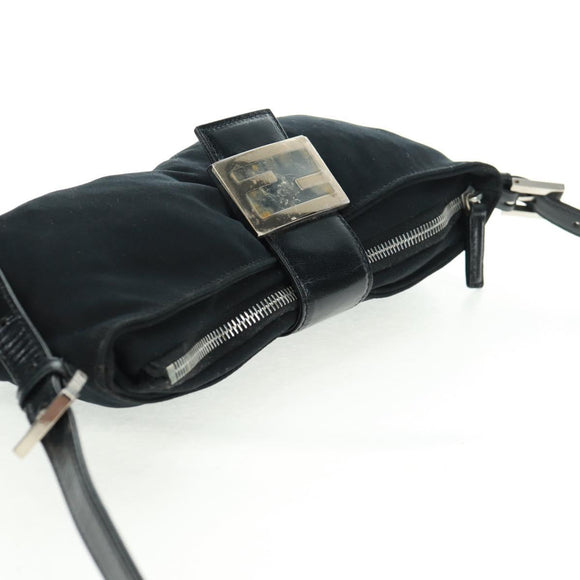 FENDI Mamma Baguette Shoulder Bag Nylon Black Silver Auth ep12368