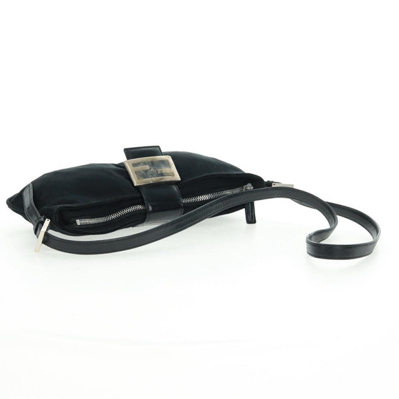 FENDI Mamma Baguette Shoulder Bag Nylon Black Silver Auth ep12368