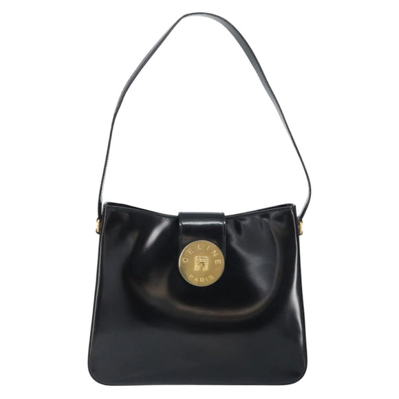 CELINE Shoulder Bag Enamel Black Gold Auth ep12376