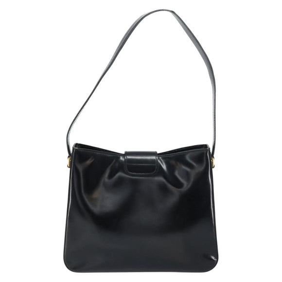 CELINE Shoulder Bag Enamel Black Gold Auth ep12376