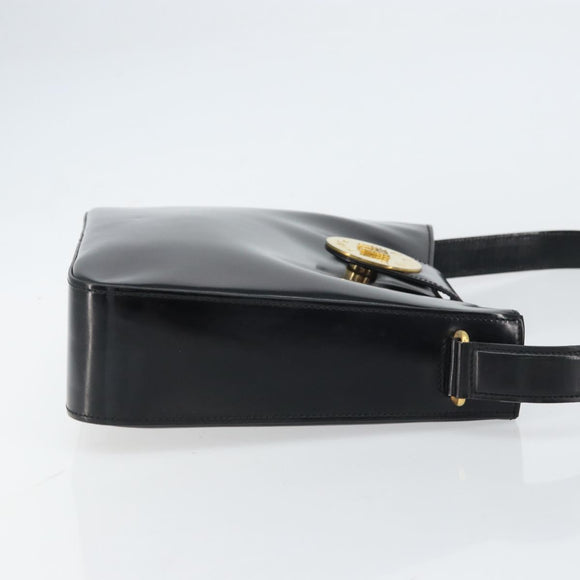 CELINE Shoulder Bag Enamel Black Gold Auth ep12376