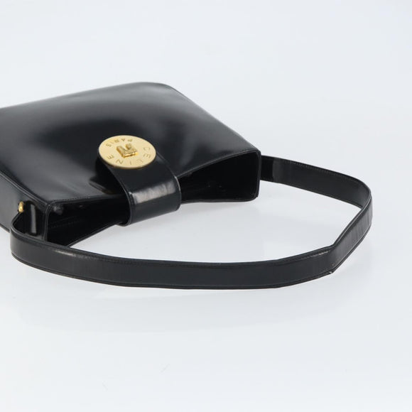 CELINE Shoulder Bag Enamel Black Gold Auth ep12376