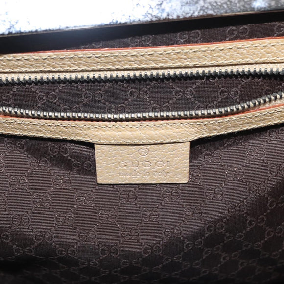 GUCCI Hand Bag Leather Beige Silver Auth ep12377