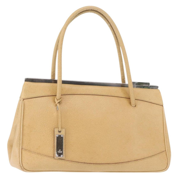 GUCCI Handtas Leer Beige Zilver Auth ep12377