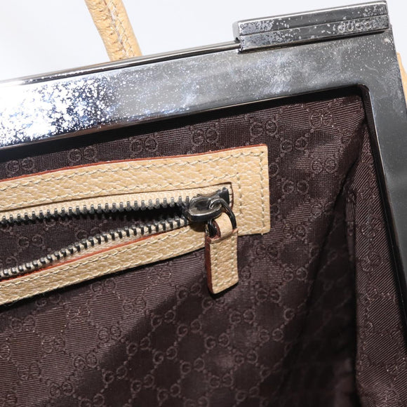 GUCCI Hand Bag Leather Beige Silver Auth ep12377