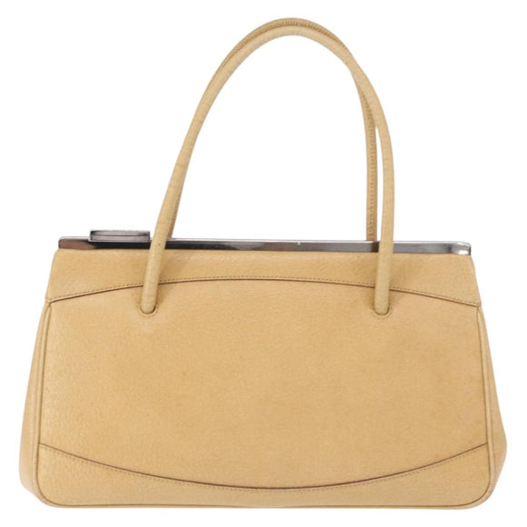 GUCCI Hand Bag Leather Beige Silver Auth ep12377