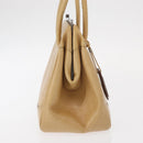 GUCCI Hand Bag Leather Beige Silver Auth ep12377-5