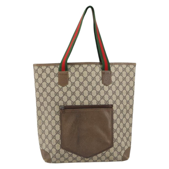 GUCCI GG Supreme Web Sherry Line Tote Bag PVC Beige Red Auth ep12381