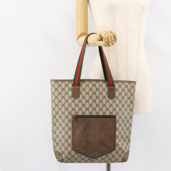 GUCCI GG Supreme Web Sherry Line Tote Bag PVC Beige Red Auth ep12381