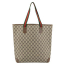 GUCCI GG Supreme Web Sherry Line Tote Bag PVC Beige Red Auth ep12381-2