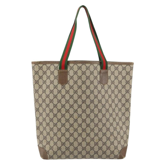 GUCCI GG Supreme Web Sherry Line Tote Bag PVC Beige Red Auth ep12381