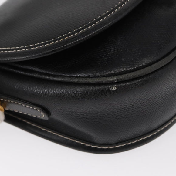 LOEWE Anagram Shoulder Bag Leather Black Gold Auth ep12382