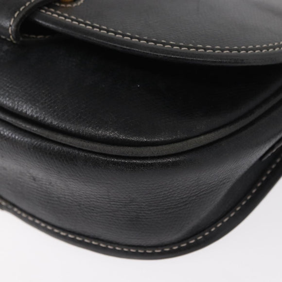 LOEWE Anagram Shoulder Bag Leather Black Gold Auth ep12382