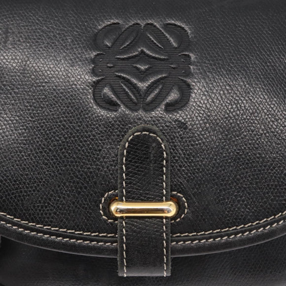 LOEWE Anagram Shoulder Bag Leather Black Gold Auth ep12382