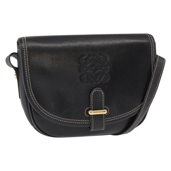 LOEWE Anagram Schoudertas Leer Zwart Goud Auth ep12382