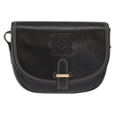 LOEWE Anagram Shoulder Bag Leather Black Gold Auth ep12382-13