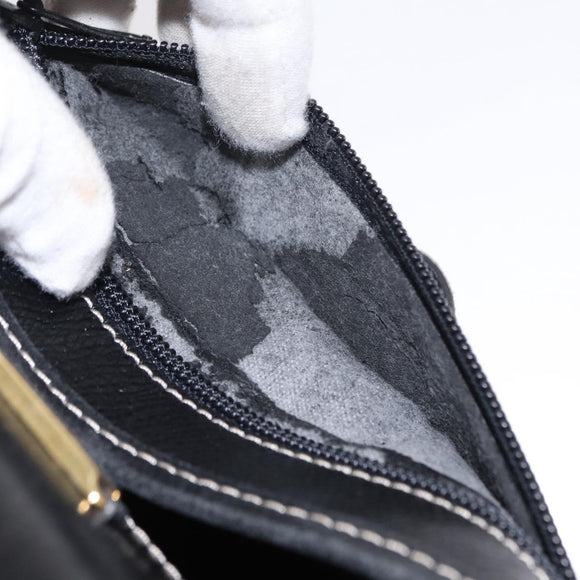 LOEWE Anagram Shoulder Bag Leather Black Gold Auth ep12382