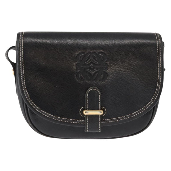 LOEWE Anagram Schoudertas Leer Zwart Goud Auth ep12382