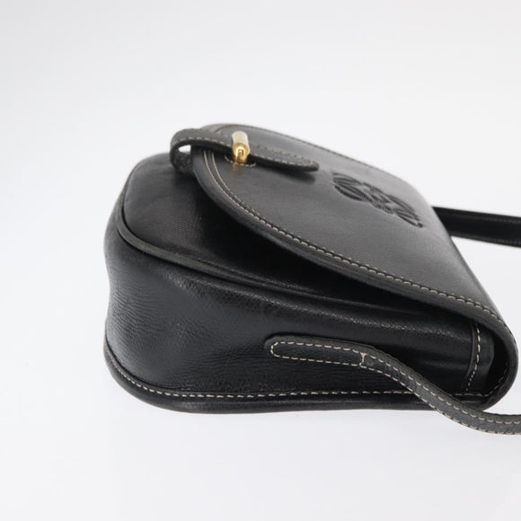 LOEWE Anagram Shoulder Bag Leather Black Gold Auth ep12382