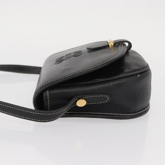 LOEWE Anagram Shoulder Bag Leather Black Gold Auth ep12382
