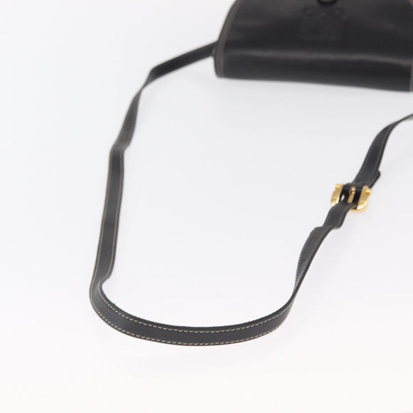 LOEWE Anagram Shoulder Bag Leather Black Gold Auth ep12382