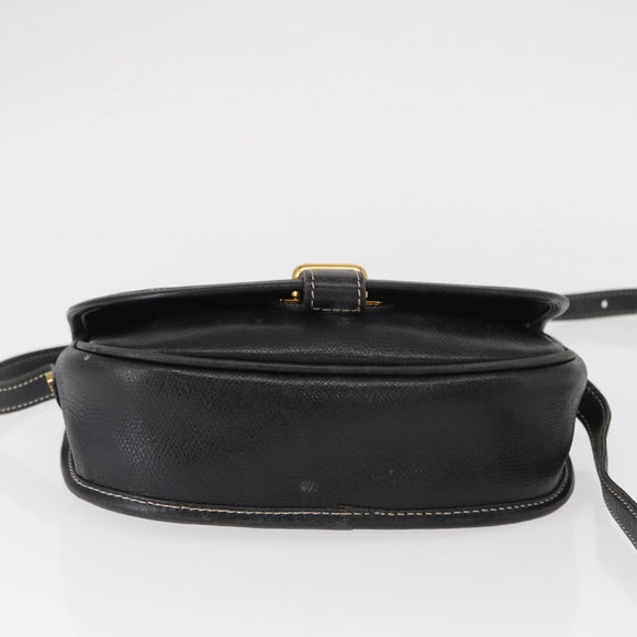 LOEWE Anagram Shoulder Bag Leather Black Gold Auth ep12382