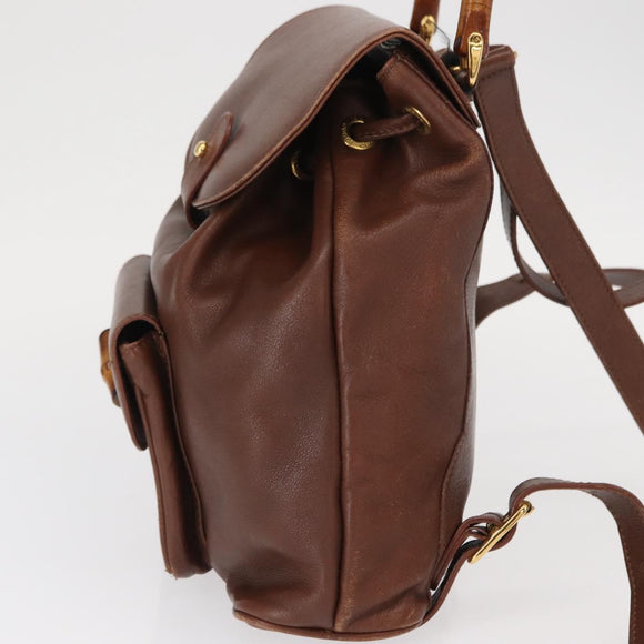GUCCI Bamboo Backpack Leather Brown Gold 003 3444 0030 Auth ep12390