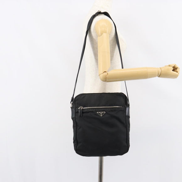 PRADA Shoulder Bag Nylon Silver Black Auth ep12391
