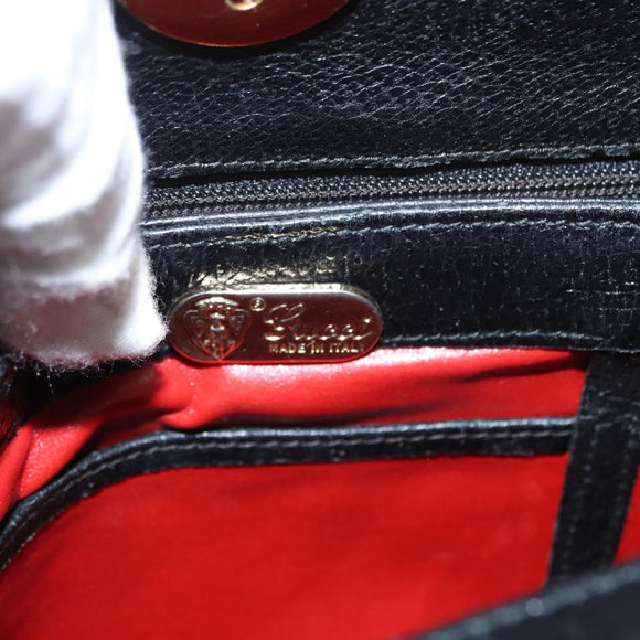 GUCCI Shoulder Bag Leather Black Gold Auth ep12393